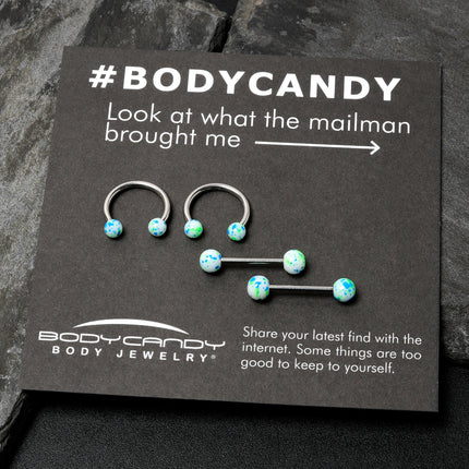 14G 9/16 1/2 Splatter Blue Green Barbell Horseshoe Nipple Ring Set of 4