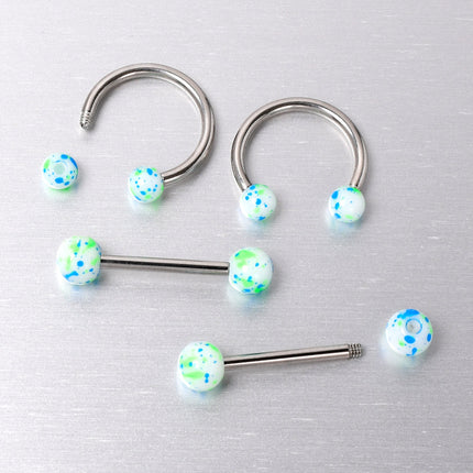 14G 9/16 1/2 Splatter Blue Green Barbell Horseshoe Nipple Ring Set of 4
