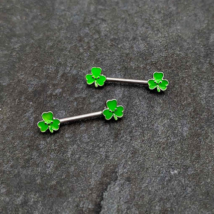 14G 9/16 Kawaii Smile Shamrock St Patricks Barbell Nipple Ring Set