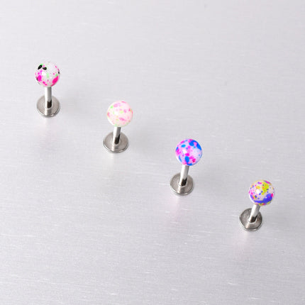 16G 3/8 Splatter Pink Blue Labret Monroe Tragus Set of 4