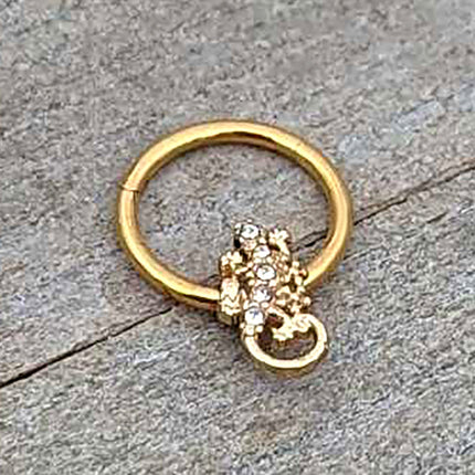 16G 3/8 Clear Gem Gold Tone Luscious Lizard Hinged Segment Ring