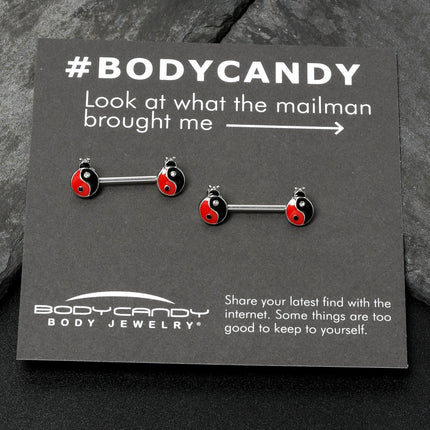 14G 9/16 Clear Gem Ladybug Yin Yang Barbell Nipple Ring Set