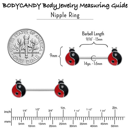 14G 9/16 Clear Gem Ladybug Yin Yang Barbell Nipple Ring Set
