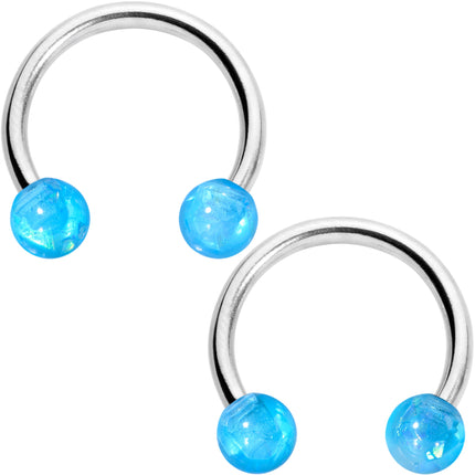 14G 9/16 Blue Faux Opal Horseshoe Barbell Nipple Ring Set of 4