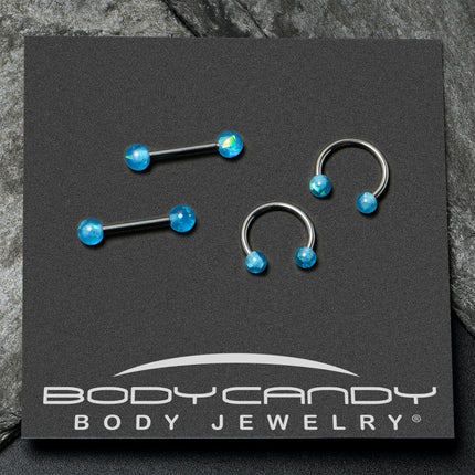 14G 9/16 Blue Faux Opal Horseshoe Barbell Nipple Ring Set of 4