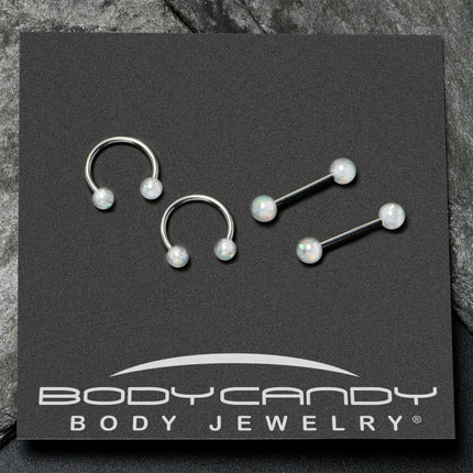 14G 9/16 White Faux Opal Horseshoe Barbell Nipple Ring Set of 4