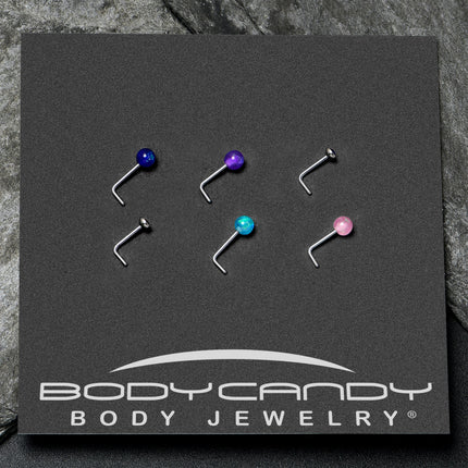 20G 1/4 Purple Gem Blue Pink Faux Opal Pack L Shape Nose Ring Set of 6
