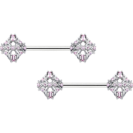 14G 9/16 Pink Gem Opulent Cross Barbell Nipple Ring Set