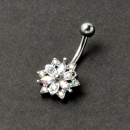 16G 5/16 Aurora CZ Gem Snowflake Style Curved Eyebrow Ring