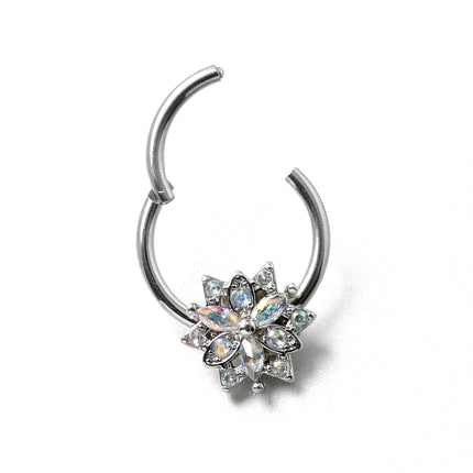 16G 3/8 Aurora CZ Gem Snowflake Style Hinged Segment Ring