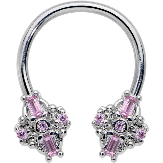 16G 3/8 Pink Gem Opulent Cross Horseshoe Circular Barbell