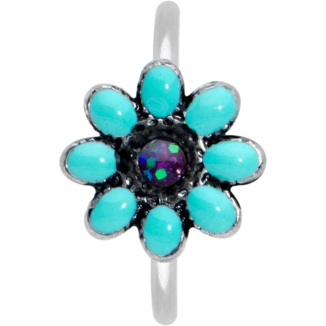 20G 5/16 Blue Gem Flower Teal Petals Nose Hoop