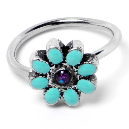 20G 5/16 Blue Gem Flower Teal Petals Nose Hoop