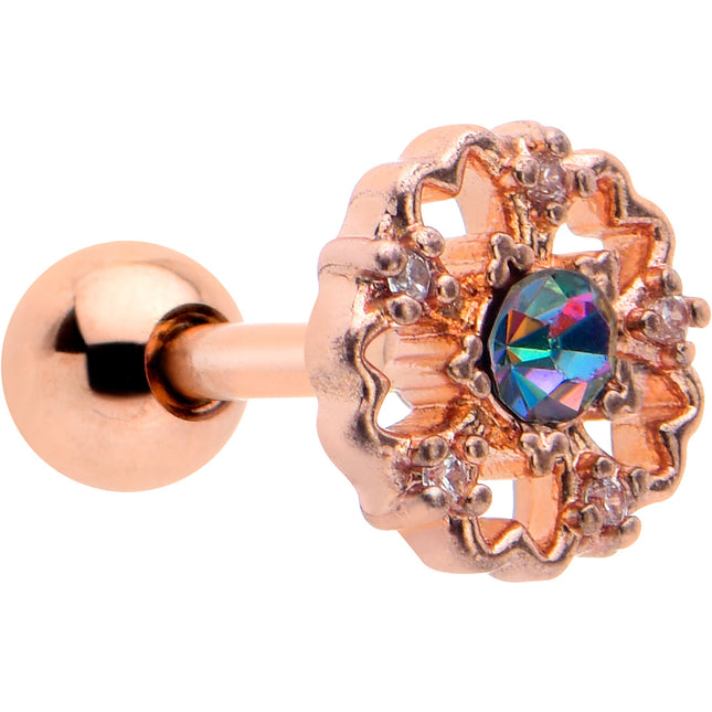 16G 1/4 Vitrail Gem Rosy Hue Flower Cartilage Tragus Earring