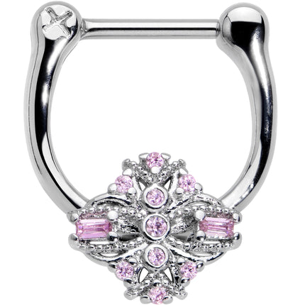 16G 5/16 Pink Gem Opulent Cross Cartilage Clicker