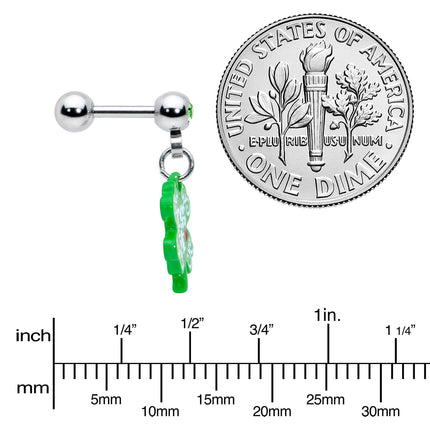 16G 1/4 Green Gem Kiss Me Shamrock St Patricks Cartilage Earring