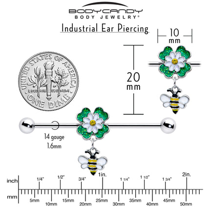 14G Yellow Gem Daisy Bee Glittery Dangle Industrial Barbell 38mm