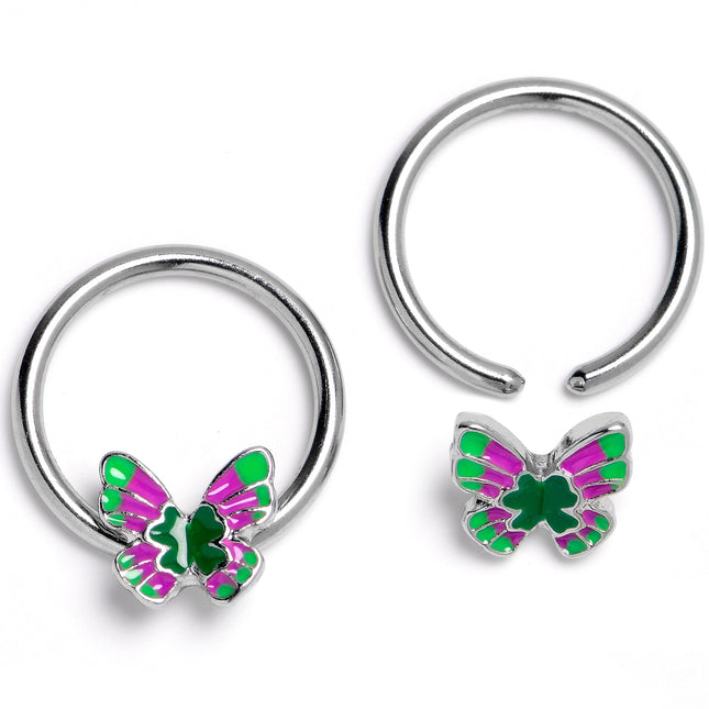 14G 1/2 Vibrant Grace Butterfly Dangle Captive Nipple Rings Set