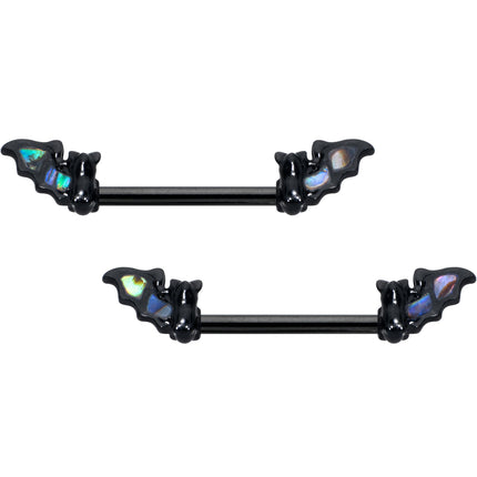 14G 9/16 Black Subtle Bat Barbell Nipple Ring Set
