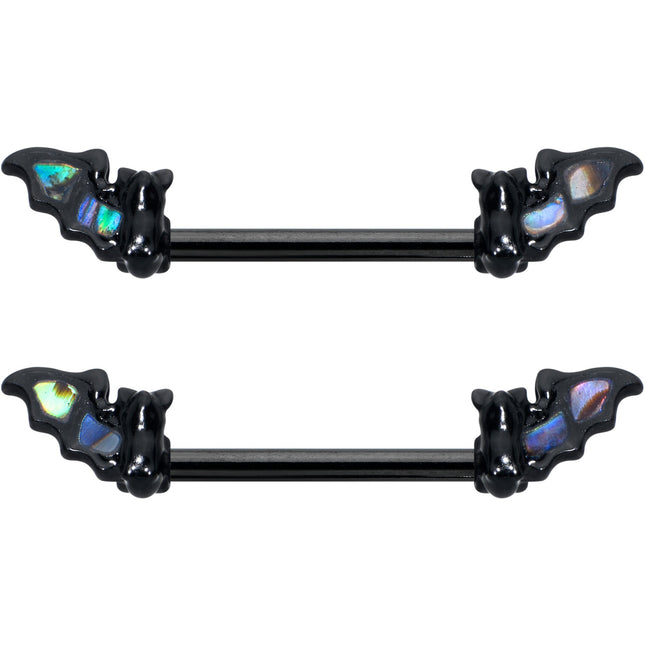 14G 9/16 Black Subtle Bat Barbell Nipple Ring Set