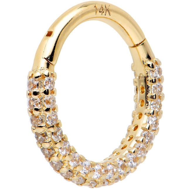 16G 5/16 14k Yellow Gold CZ Paved Ultra Luxe Hinged Circular Segment Ring