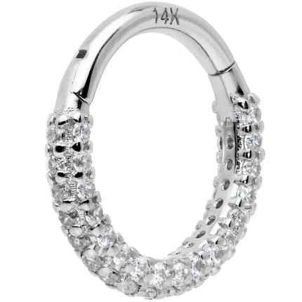 16G 5/16 14k White Gold CZ Paved Ultra Luxe Hinged Circular Segment Ring