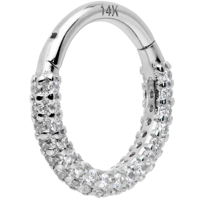 16G 5/16 14k White Gold CZ Paved Ultra Luxe Hinged Circular Segment Ring