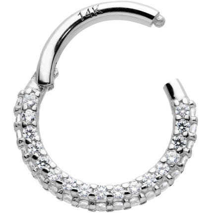 16G 5/16 14k White Gold CZ Paved Ultra Luxe Hinged Circular Segment Ring
