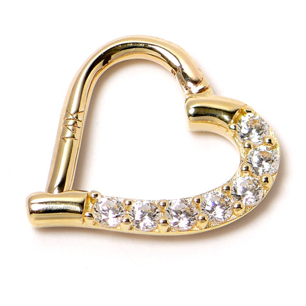 16G 5/16 14k Yellow Gold CZ Paved Ultra Luxe Left Hinged Heart Segment Ring