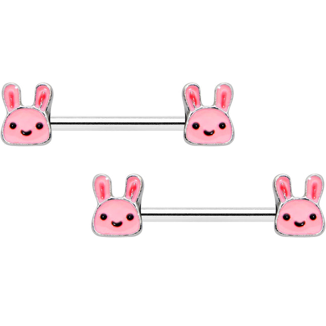 14G 9/16 Kawaii Cutie Easter Bunny Barbell Nipple Ring Set