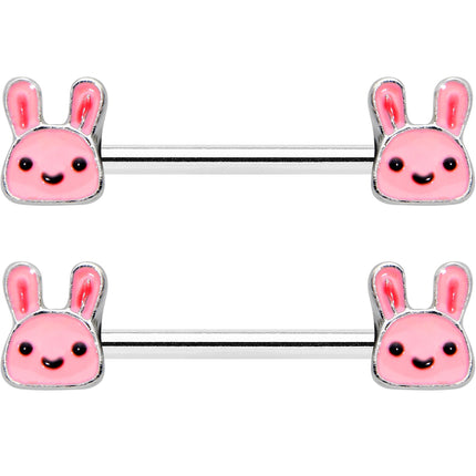 14G 9/16 Kawaii Cutie Easter Bunny Barbell Nipple Ring Set