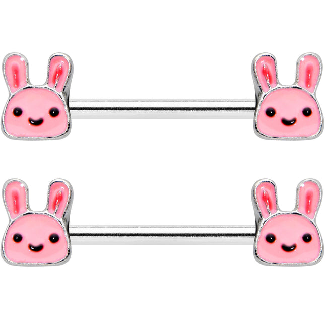 14G 9/16 Kawaii Cutie Easter Bunny Barbell Nipple Ring Set