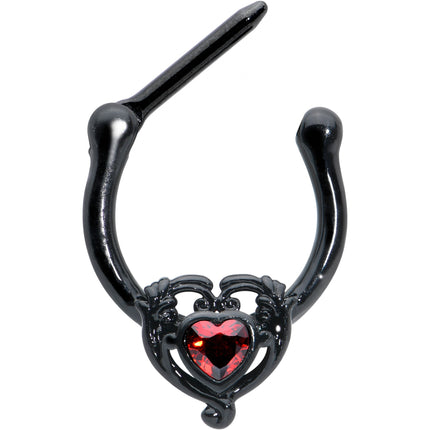 16G 5/16 Red CZ Gem Black Passion Heart Cartilage Clicker