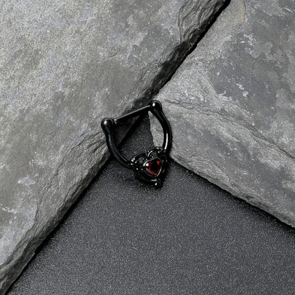 16G 5/16 Red CZ Gem Black Passion Heart Cartilage Clicker