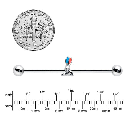 14G Easter Bunny Red Blue Ears Industrial Barbell 38mm