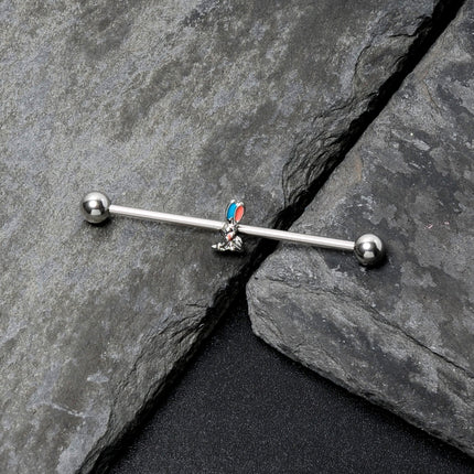 14G Easter Bunny Red Blue Ears Industrial Barbell 38mm
