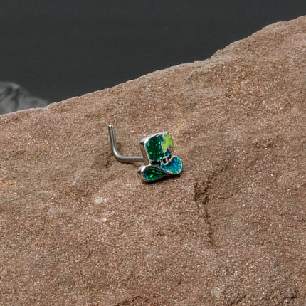 20G 7mm Glitter Top Hat Shamrock St Patricks L Shape Nose Ring