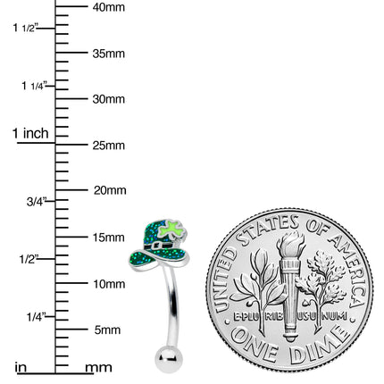 16G 5/16 Glitter Top Hat Shamrock St Patricks Curved Eyebrow Ring