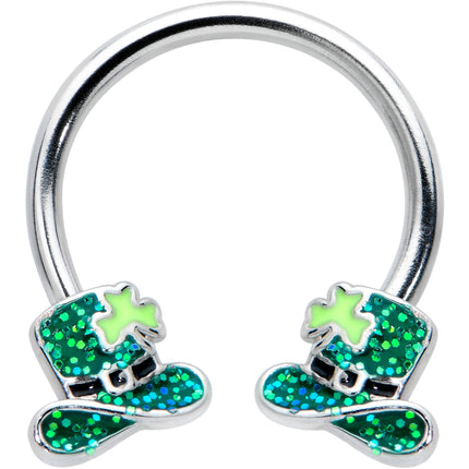 16G 3/8 Glitter Top Hat Shamrock Horseshoe Circular Barbell