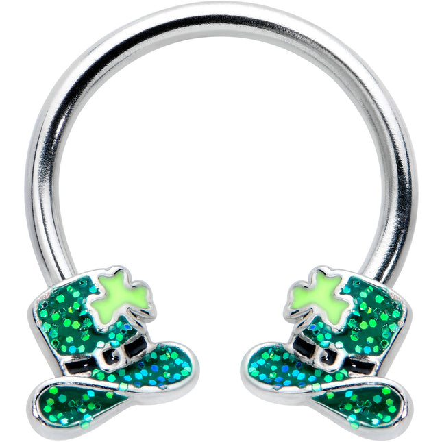 16G 3/8 Glitter Top Hat Shamrock Horseshoe Circular Barbell