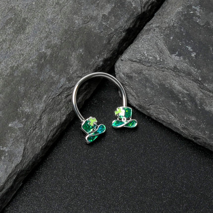 16G 3/8 Glitter Top Hat Shamrock Horseshoe Circular Barbell