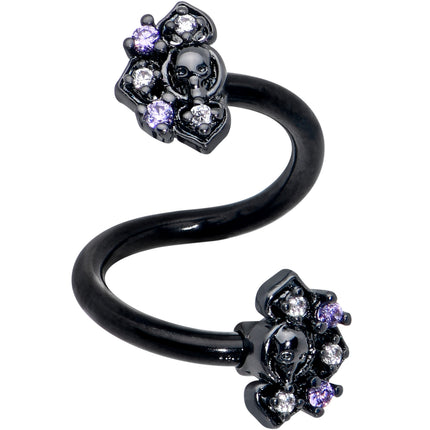 Clear Purple Gem Black Skull Circle Spiral Twister Belly Ring