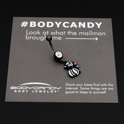 Clear Gem Black Funky Skunk Dangle Belly Ring