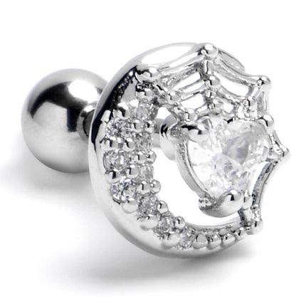 16G 1/4 Clear Gem Heart Moon Web Cartilage Tragus Earring