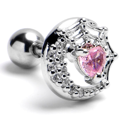 16G 1/4 Pink Gem Heart Moon Web Cartilage Tragus Earring