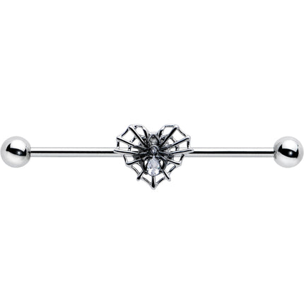 14G Clear CZ Gem Heart of Spider Industrial Barbell 38mm