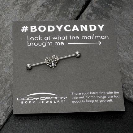 14G Clear CZ Gem Heart of Spider Industrial Barbell 38mm