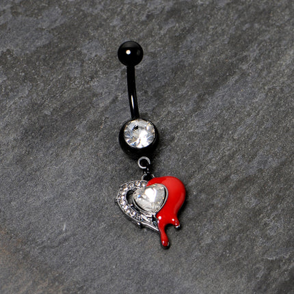Clear Gem Black Bleeding Heart Dangle Belly Ring