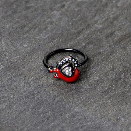 20G 5/16 Clear Gem Black Bleeding Heart Nose Hoop