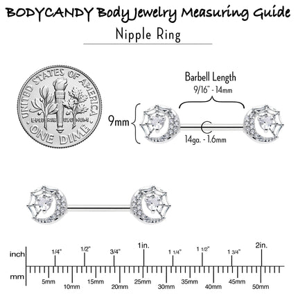 14G 9/16 Clear CZ Gem Heart Web Moon Barbell Nipple Ring Set